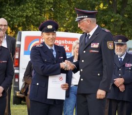 Auszeichnung des Kameraden Lukas Rosentreter während der Eröffnung des 26. Kreisjugendlagers