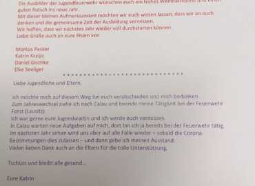 Brief der Jugendwarte an die Jugendlichen zum Jahresabschluss 2020